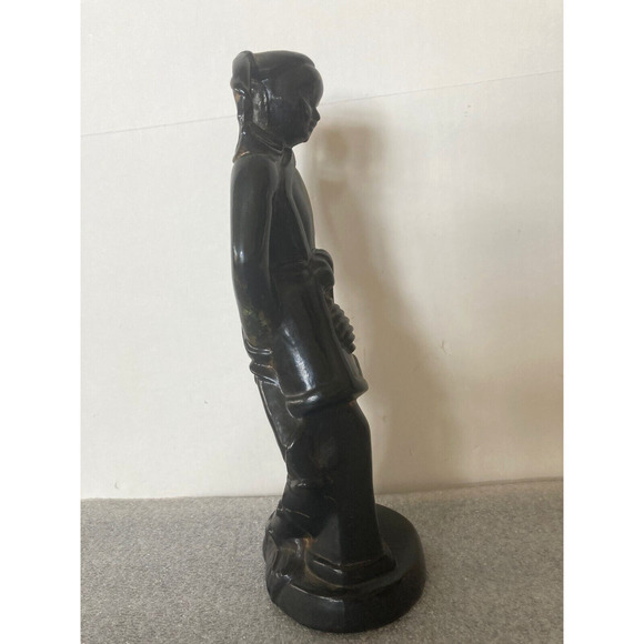 Mid Century Modern Chinese Figurine Asian Statue Black Pottery Female 12" Signed - Picture 3 of 7